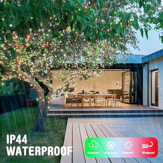 JMEXSUSS Connectable Red White and Green Christmas Lights, 8 Modes 100 LED Twinkle String Lights Indoor, Clear Wire Plug-in String Lights Outdoor Waterproof