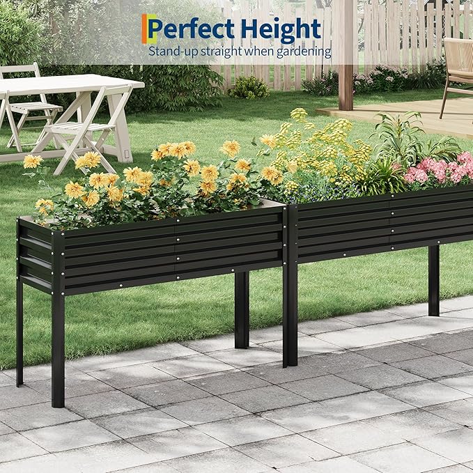 Galvanized Raised Garden Bed with Legs - 50×32×17In Metal Planter Box for Vegetables, Outdoor Raised Garden Beds Gardening, Durable Planter Raised Beds, Sturdy Planters for Outdoor Plants (Black)