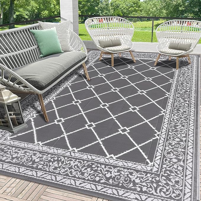 HEBE Outdoor Rug Waterproof 6x9, Reversible Plastic Straw Rug RV Camping Rug, Indoor Outdoor Patio Mat Clearance, Outside Carpet for Porch,Deck,Camper,Balcony,Backyard,Picnic