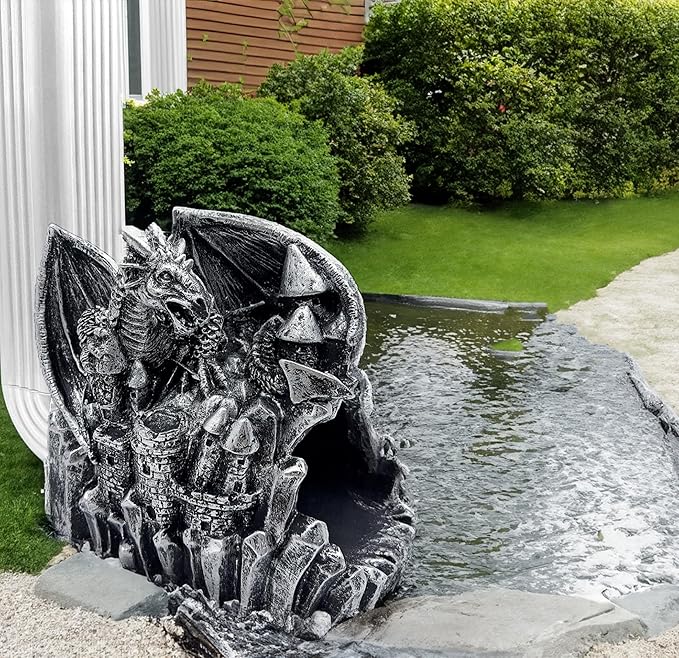 Dragon Gutter Diverter Rain, Outdoor Decor Sculpture, Garden Rain Downspout Diverter, Splash Block, Gutter Extender, Decorative Extension, Animal Statue,Eco-Friendly Resin, Fits 3x4 Downspouts