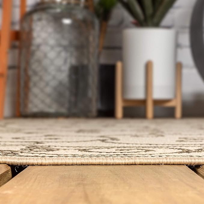 JONATHAN Y SMB106A-4SQ Charleston Vintage Filigree Textured Weave Beige/Brown 4' Square Indoor/Outdoor Area Rug, Pet Friendly, Non-Shedding, Stain Resistant, Easy-Cleaning for Backyard, Patio, Porch