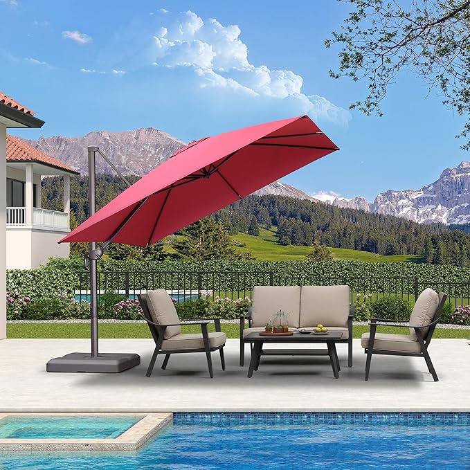 PURPLE LEAF 10 Feet Patio Cantilever Umbrella Square Outdoor Umbrella with 360° Rotation and Aluminum Offset Hanging for Garden Backyard Pool, Terra