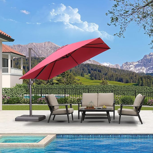 PURPLE LEAF 10 Feet Patio Cantilever Umbrella Square Outdoor Umbrella with 360° Rotation and Aluminum Offset Hanging for Garden Backyard Pool, Terra