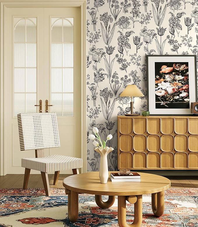 Dimoon 393"x17.3" Floral Peel and Stick Wallpaper Beige Contact Paper Waterproof Wallpaper Delicate Vintage Flower Thicken Plant Self Adhesive Removable Wall Covering Shelf Liner Decal Vinyl Roll