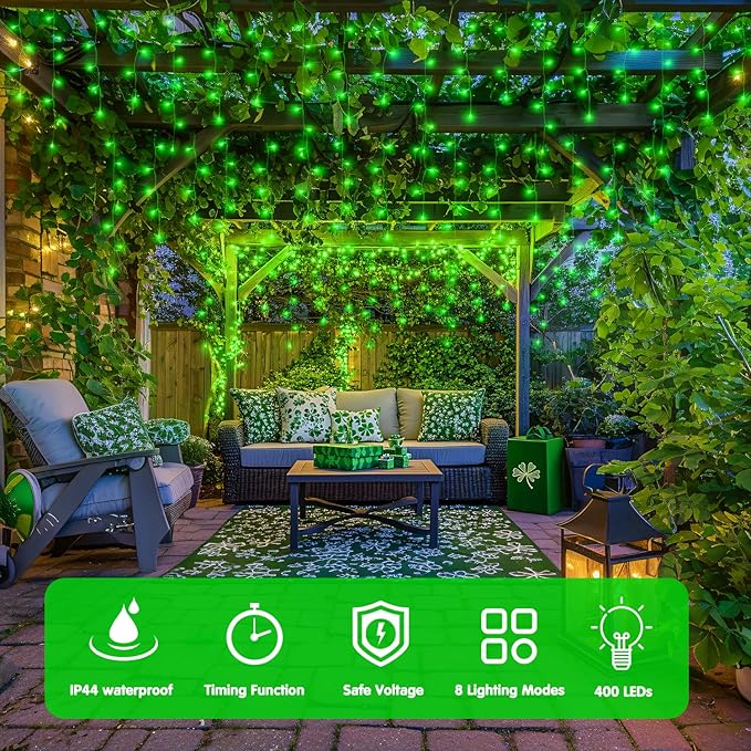 JMEXSUSS 400 LED 38.8F Green Icicle Lights for St Patricks Day Decorations, Green Christmas Lights Indoor Outdoor, Green String Icicle Lights for House Fireplace Party Yard Decoration