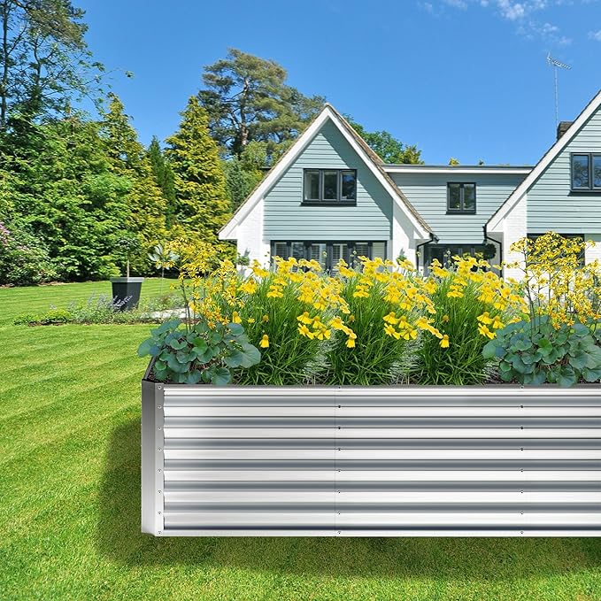 4x2x2FT Galvanized Raised Garden Bed,Planter Raised Beds-Metal Garden Box,Large Plant for Outdoor Planting, Vegetables Bed,Flower,Herb-Sliver