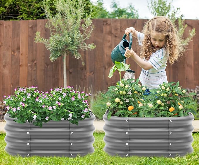 2-Pack 2x1ft Galvanized Raised Garden Bed, Outdoor Planter Bed, Metal Planter Box for Gardening and Planting,Dark Grey