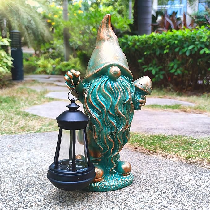 JOYBEE Garden Statues Gnomes with Solar Lantern Outdoor Decor-Gnomes Solar Figurines Lights Decorations for Patio Yard Lawn Ornaments-Gifts for Birthday Easter Housewarming