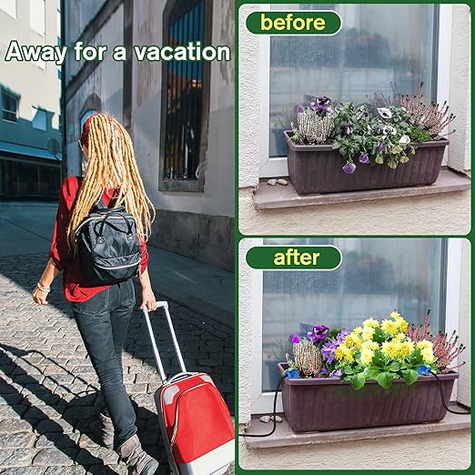 NFESOLAR Solar Drip Irrigation System Outdoor with 2200mAh Battery Backup, 6 Timing Modes, Supported 15 Pots Plants, Solar Watering System for Garden Green House