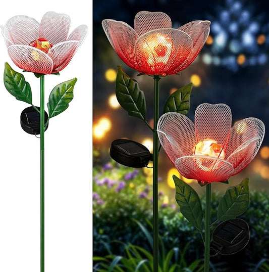 Solar Lights Outdoor Garden, 2 Pack Solar Powered Metal Flowers LED Breathing Light Waterproof,Solar Flowers for Outside Patio Lamp,Garden Gifts for Women,Landscape Lighting,Yard Pathway Decor