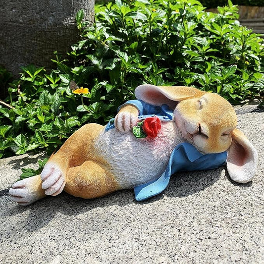 Garden Statues Rabbit, Fantasy Bunny Outdoor Art Décor Animal Figurines Ornament for Thanksgiving Day, Christmas Statue Decorations for Garden Yard Lawn Indoor Sculpture (Blue)