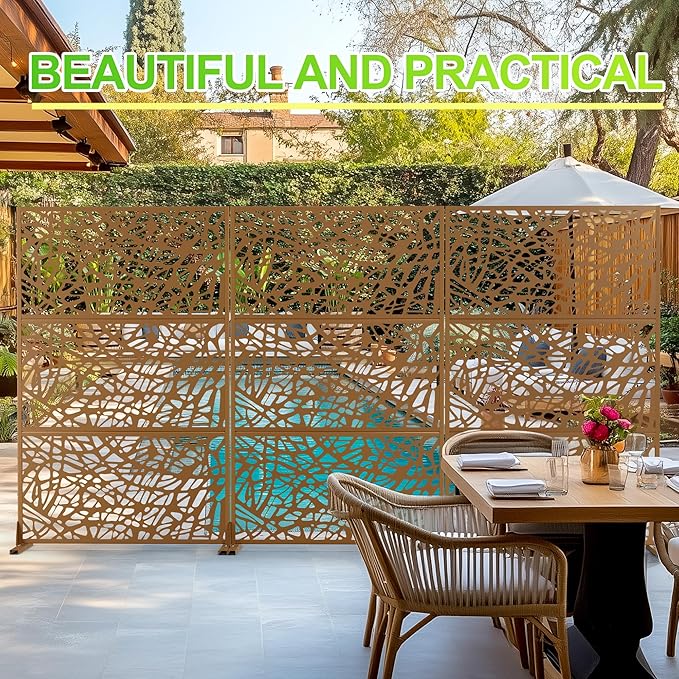 Outdoor Privacy Screen,72" H×47" W Metal Privacy Screen, Freestanding Privacy Fence Panels for Patio