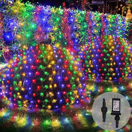 Colorful Christmas Net Lights Outdoor 8 Modes, 21ft x 5ft Waterproof Mesh Lights Giant 360 LED Net Lights Mulitcolored Fairy String Christmas Lights Connectable for Bushes Tree Garden Home Party