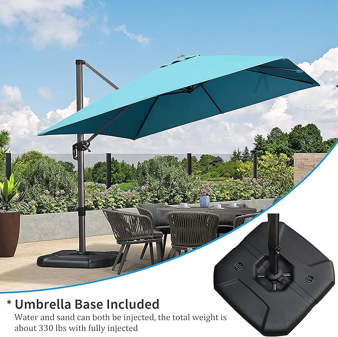 PURPLE LEAF Patio Umbrella with Base 10 Feet Outdoor Cantilever Square Umbrella Aluminum Offset Umbrella with 360-degree Rotation for Garden Deck Pool Patio, Turquoise Blue
