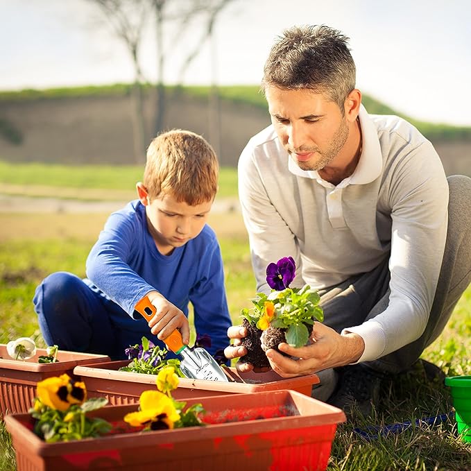 UKOKE Garden Tool Set, 12 Piece Aluminum Hand Tool Kit, Garden Canvas Apron with Storage Pocket, Outdoor Tool, Heavy Duty Gardening Work Set with Ergonomic Handle, Gardening Tools for women men