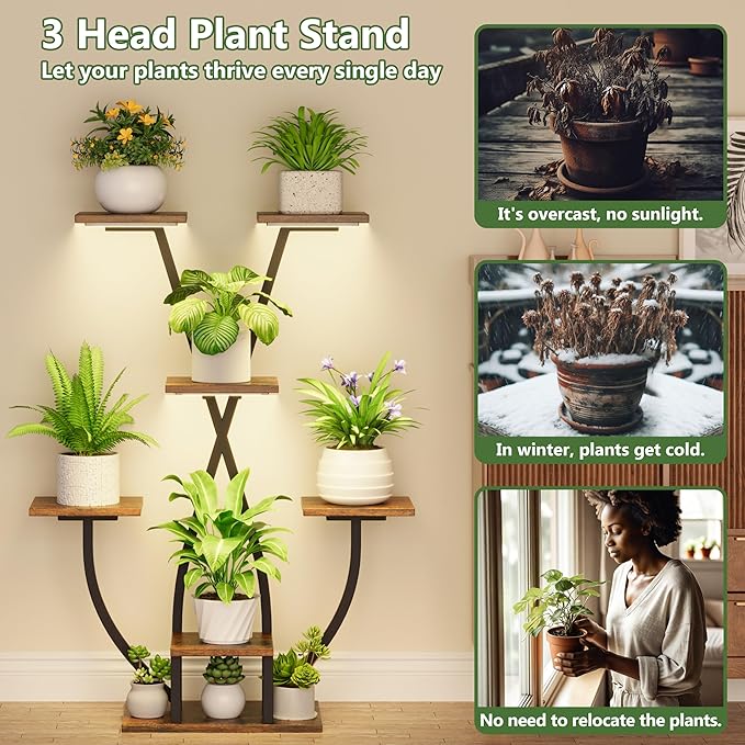 POZILAN Plant Stand Indoor with Grow Light - 7 Tiered Corner Plant Stand for Multiple Plants, Metal Plant Shelf Indoor Display Rack Holder, Flower Stand for Indoor Plants, Balcony, Living Room, Patio