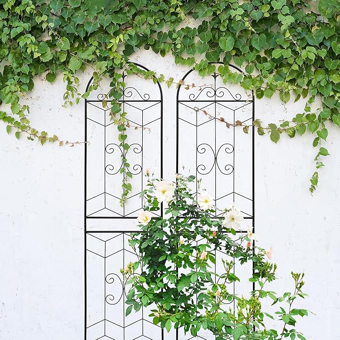Metal Garden Trellis Rustproof Trellis for Climbing Plants Outdoor Flower Support (Black-2 Pack, 86.7"x19.7")