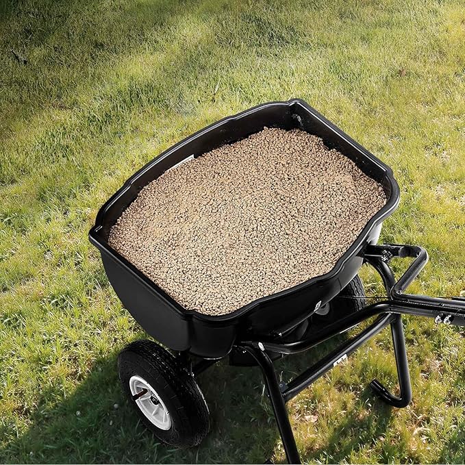 VEVOR Broadcast Spreader, 60LBS Capacity, Walk-Behind Push Spreader, 0-9.8 ft Spreading Width, 10 in All Terrain Pneumatic Tires, Lawn Spreaders with Hopper Grate, for Seed, Fertilizer, Salt, Ice Melt