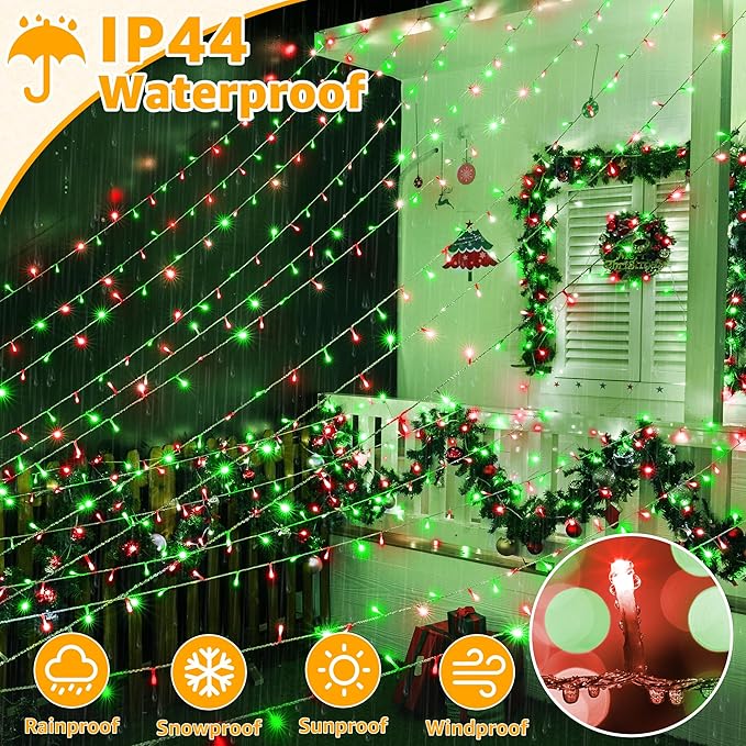 Ollny Christmas Lights Outdoor 800LED 262FT, Red and Green Plug in Fairy Lights with Remote, 8 Modes Waterproof Timers Dimmable LED String Lights for Indoor House Outside Bedroom Patio Balcony
