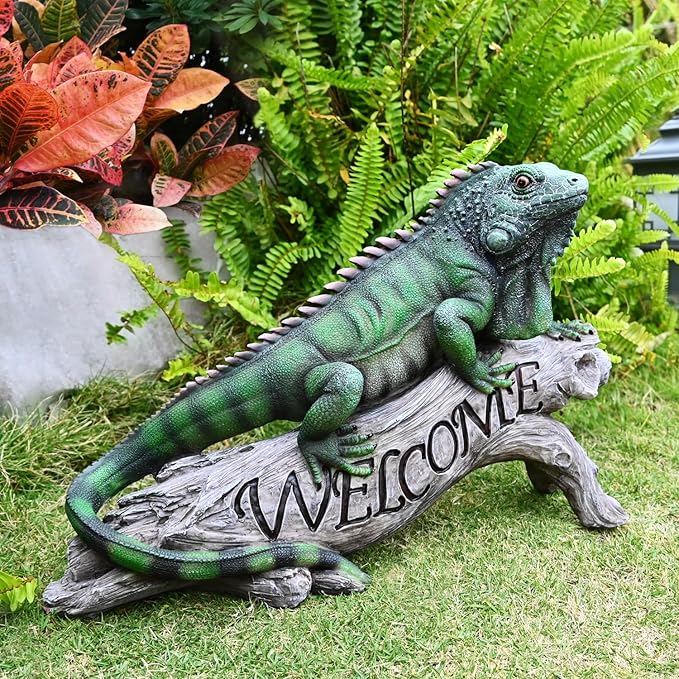 Patio Chameleon Figurine Garden Decor Lizard Outdoor Statue Yard Decoration Home Sculpture Outside Accessory Lawn Welcome Sign Iguana