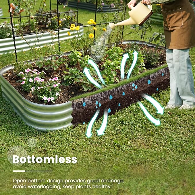 KING BIRD Raised Garden Bed with Arched Trellis Galvanized Planter Garden Box Outdoor for Gardening, Climbing Vegetables, Flowers 7.87x3.94x0.98 Ft 2PCS, Silver