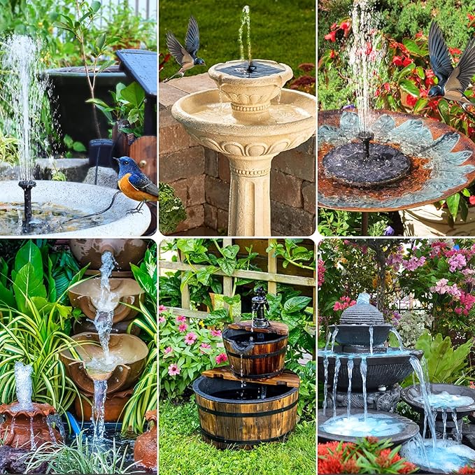 POPOSOAP Solar Bird Bath Fountain Pump, 6W Outdoor Solar Water Fountain Pump for Bird Bath with 4ft Tubing & 5 Nozzles, DIY Solar Powered Water Fountain for Garden, Ponds, Pool and Fish Tank