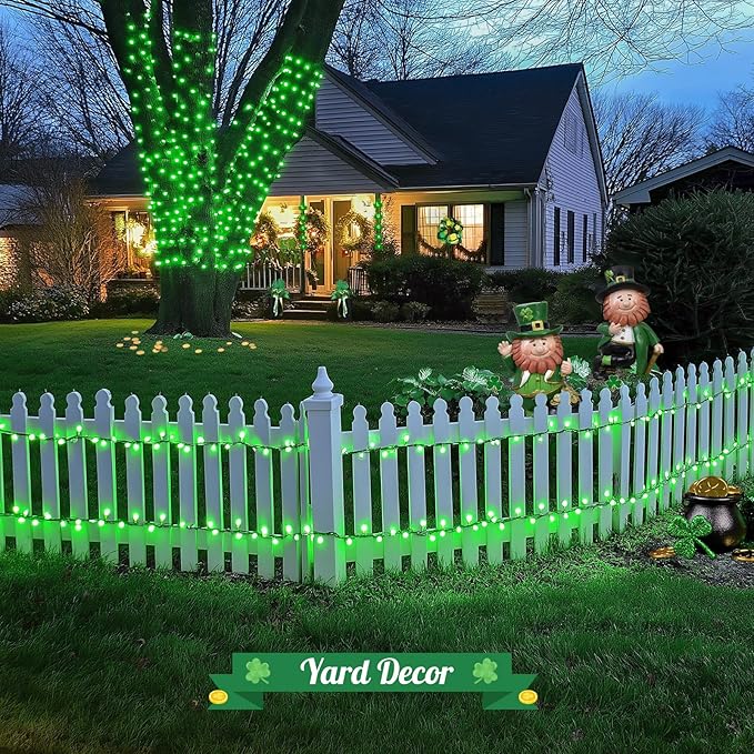 JMEXSUSS 2 Pack Green Solar Lights Outdoor, Total 400 LED 151FT Solar String Lights Outdoor Waterproof, 8 Modes Green Light for St Patrick's Day Patio Yard Tree Decorations