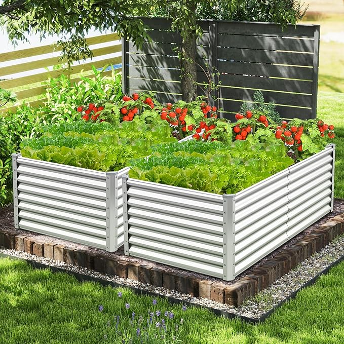 Giantex 6x3x2ft Raised Garden Bed, Large Metal Elevated Rectangular Planter Bed, 271 Gallon Capacity, Outdoor Planting Garden Box for Vegetable Flower Herb Grow (Silver)