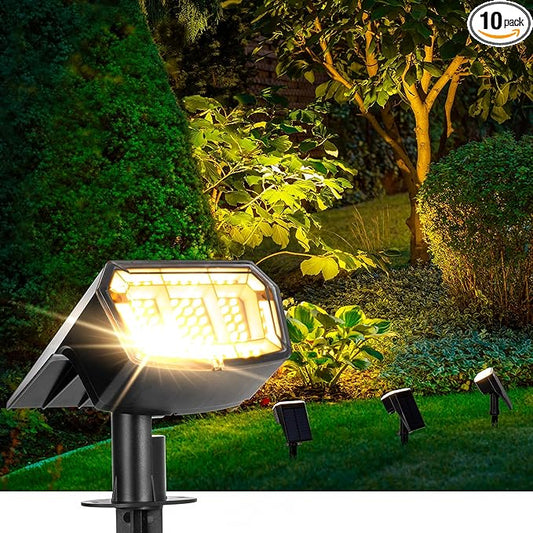 Solar spotlights Outdoor 63 LED 3 Lighting Modes, IP65 Waterproof Lighten Yard Garden House Garage Pathway for Christmas Decorations-10 Pack