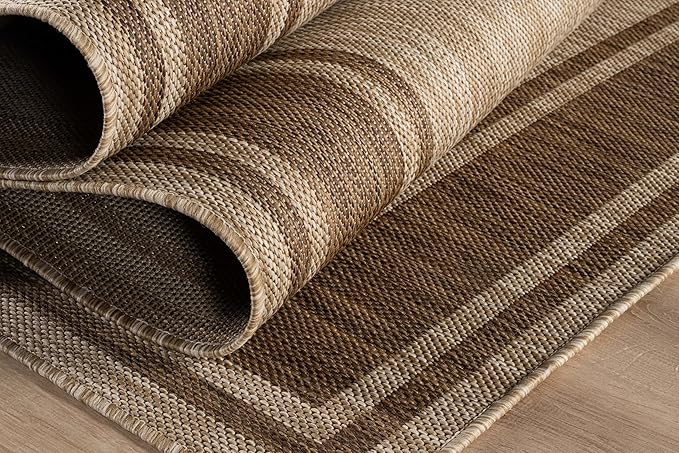 Beverly Rug Outdoor Rug 6x9 Modern Bordered Area Rugs for Indoor and Outdoor Patio Deck Porch Garden Waterproof Weather Sun Resistant Washable Outside Carpet (6 x 9 Jute)