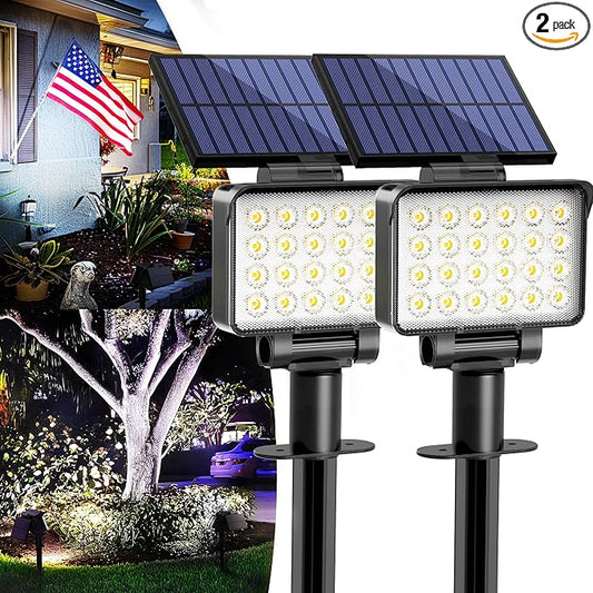 Solar Spot Lights Outdoor Waterproof 2 Pack for Flag, Tree, House, Garden, Yard, Landscape Spotlights for Accent Uplighting Halloween Christmas Decorations