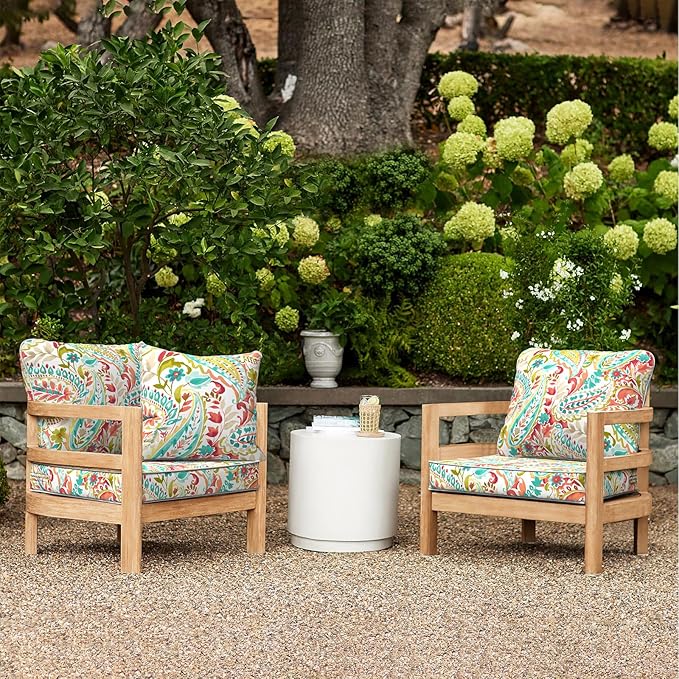 LVTXIII Outdoor Deep Seat Cushion Patio Seat and Back Cushion Set Seasonal Chair Cushion for Dining Arm Chairs, Wicker Chairs and Garden Furniture Decoration, 24"x24"x4", Pretty Paisley