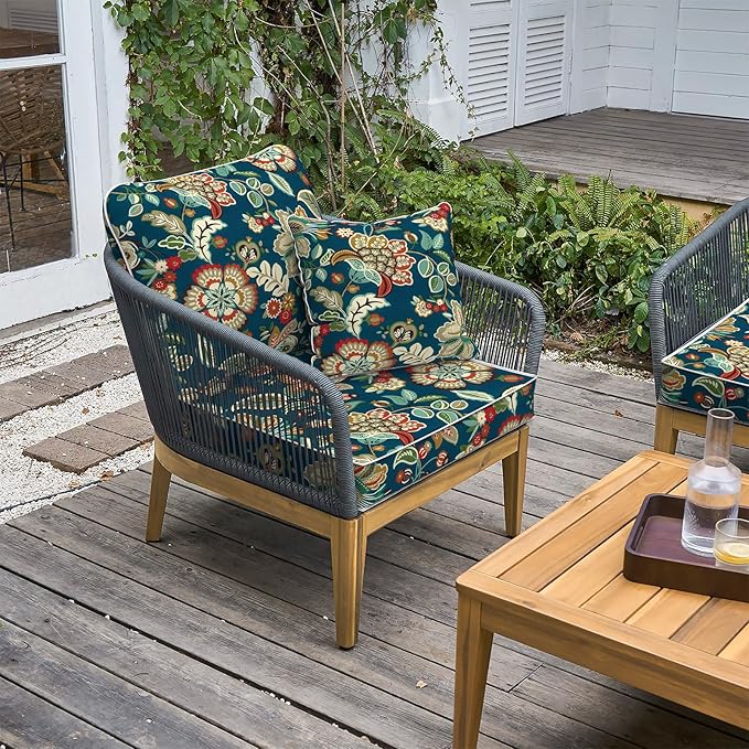 LVTXIII Outdoor/Indoor Deep Seat Cushion Patio Seat and Back Cushion Set All-Weather Replacement Chair Cushion for Wicker Chairs and Garden Furniture Decoration, 24"x24"x4", Peacock Blue