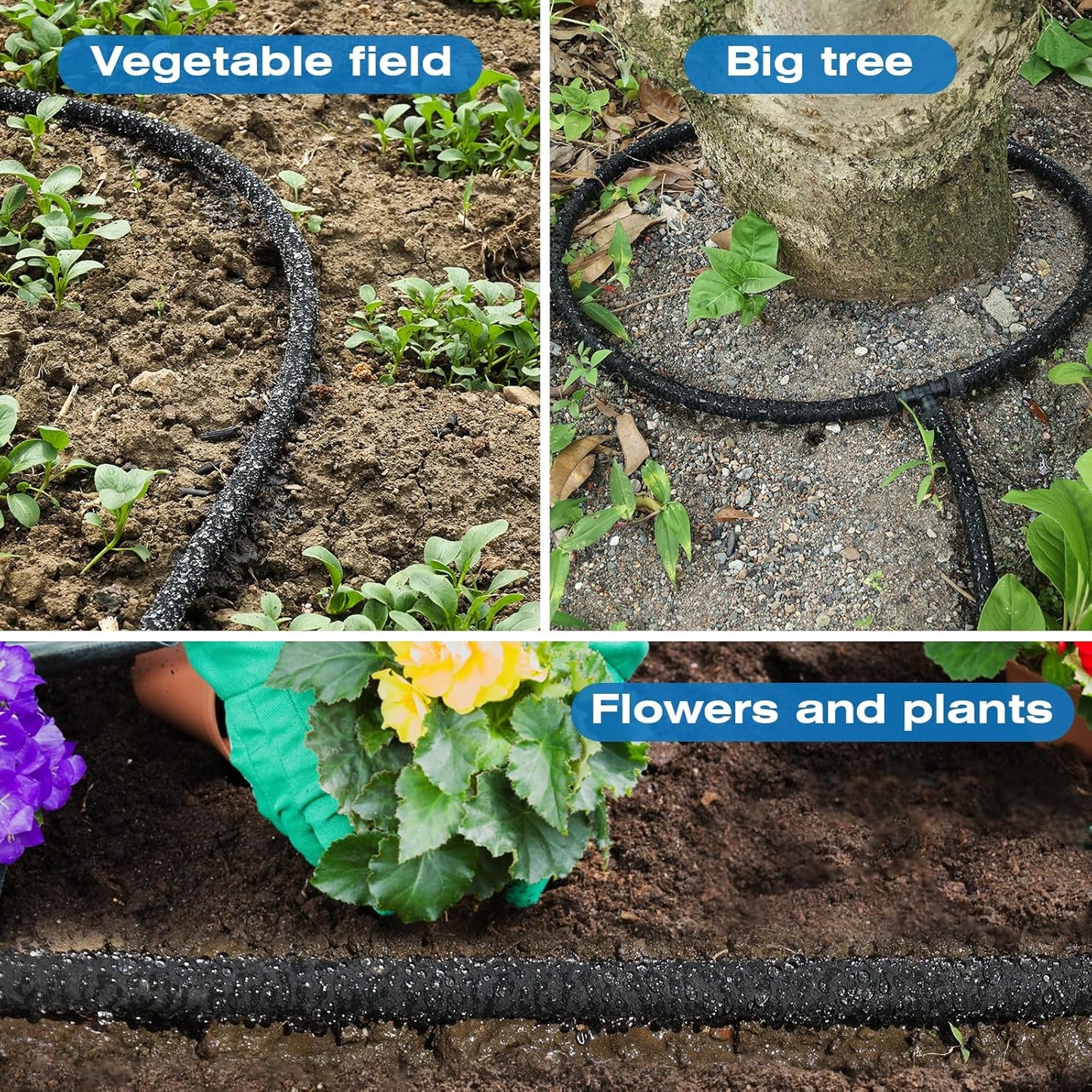 Soaker Hose 50FT Heavy Duty Rubber Saves 75% Water End Cap Included for Additional Hose Connect Great for Gardens/Flower Beds