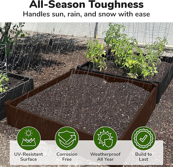 Raised Garden Bed - 4x4 ft Planter Box - Brown HDPE - No Tools Needed - DIY Kit for Urban Gardening, Flowers, Herbs & Vegetables - Made in The USA