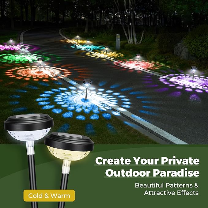 Kingsyard 6 Pack Solar Pathway Lights Outdoor Waterproof IP67, Bright Color Changing & Warm White LED Solar Lights for Outside Garden Yard Landscape Path Christmas Walkway Decor