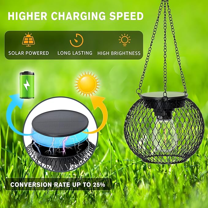Solar Lanterns Outdoor, Brighter Metal Solar Hanging Lanterns, IP65 Waterproof Solar Lights Outdoor, Gardening Gifts & Decor for Garden Yard Patio Pathway