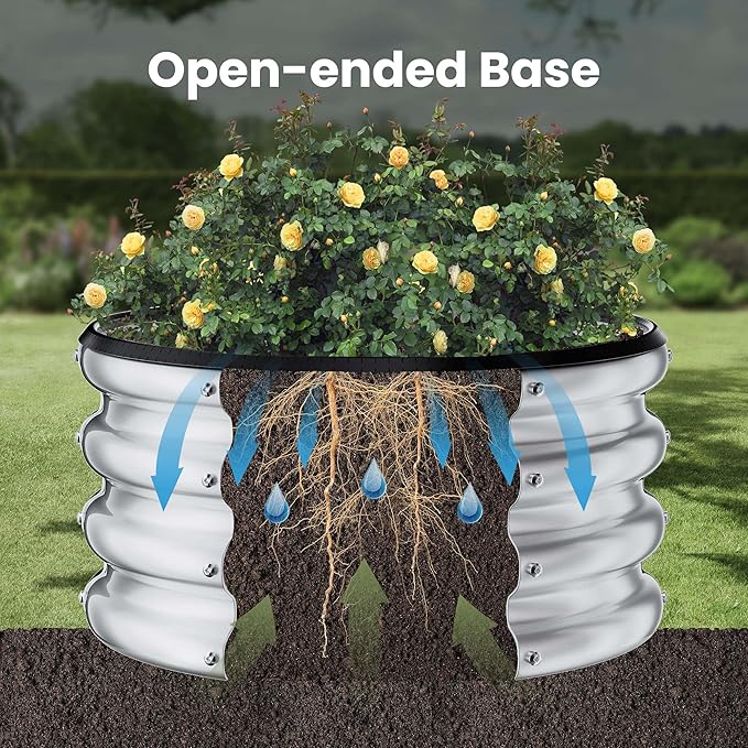 ZXZYHFTY Round Galvanized Raised Garden Bed kit,Silver Outdoor Garden Raised Planter Box, Round Large Metal Raised Garden Beds for Vegetable 2 * 2 * 1ft 1 Pack