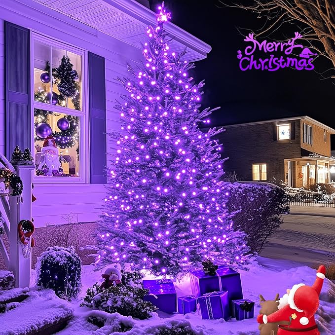 JMEXSUSS 2 Pack Purple Solar Christmas Lights, Total 400 LED 151FT Purple Solar Lights Outdoor Waterproof, 8 Modes Purple Christmas Lights for Outside Patio Yard Halloween Tree Christmas Decorations