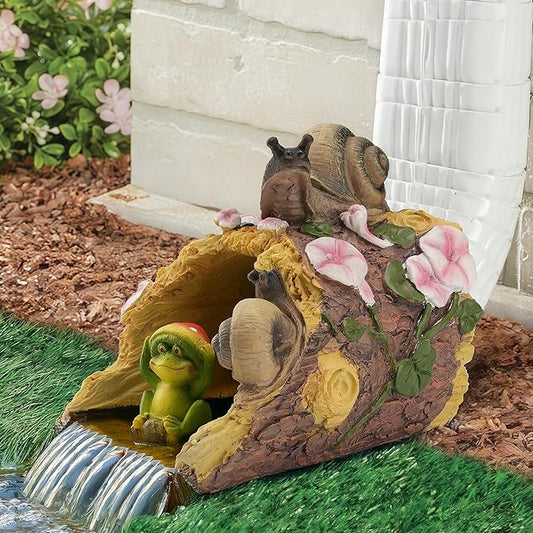 Snails Frog Garden Statue - Decorative 3"x4" Gutter Downspout Splash Block & Rain Diverter | Outdoor Decor Sculpture, Eco-Friendly Resin, Weather-Resistant, Easy Install