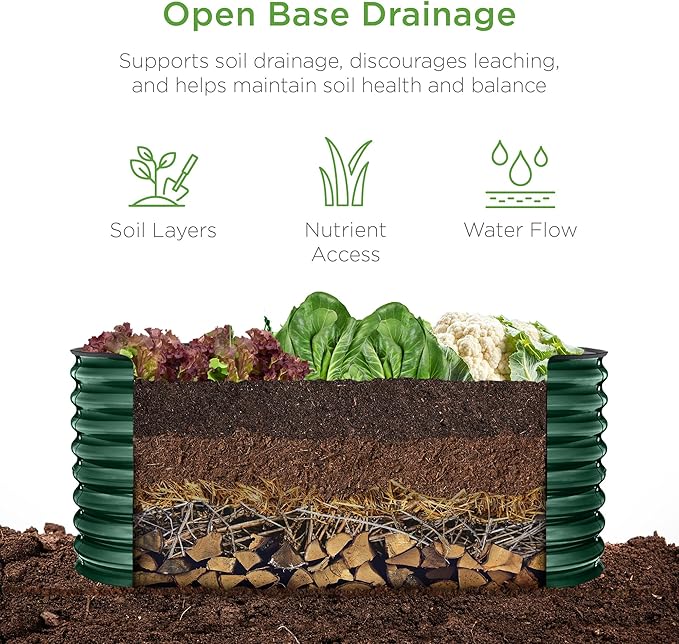 Best Choice Products 4x2x2ft Outdoor Metal Raised Garden Bed, Oval Deep Root Planter Box for Vegetables, Flowers, Herbs, and Succulents w/ 101 Gallon Capacity, Rubber Edge Guard - Dark Green