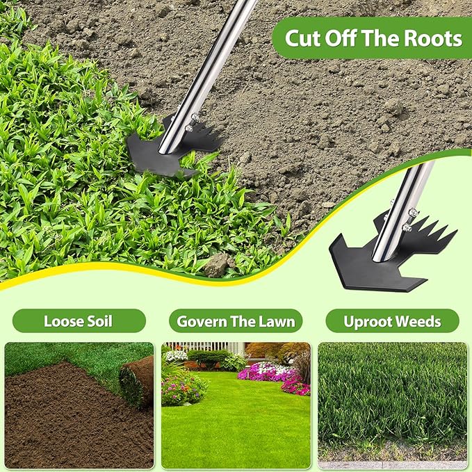 Hoe Garden Tool, Scuffle Garden Hoe for Weeding with 30-60 Inch Steel Long Handle, Dual Use Sharp Gardening Hula Hoe, Adjustable Rocket Shaped Weed Remover Action Hoe