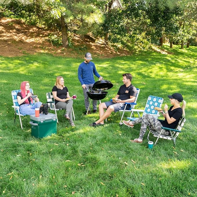 Lawn Chair USA Folding Aluminum Outdoor Patio Lawn Chair | Heavy-Duty Webbed Chairs for Camping, Sports, Beach, Yard & Tailgating | Lightweight Portable | High Back Beach Chair - Spring Fling