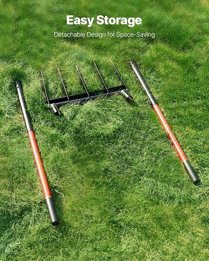 VEVOR Broad Fork, 5-Tine Pitchfork with Dual Fiberglass Handles, Heavy Duty Garden Fork, Ergonomic U-Shaped Design Broadfork Hand Tiller, Gardening Tool for Composting Transplanting Aeration