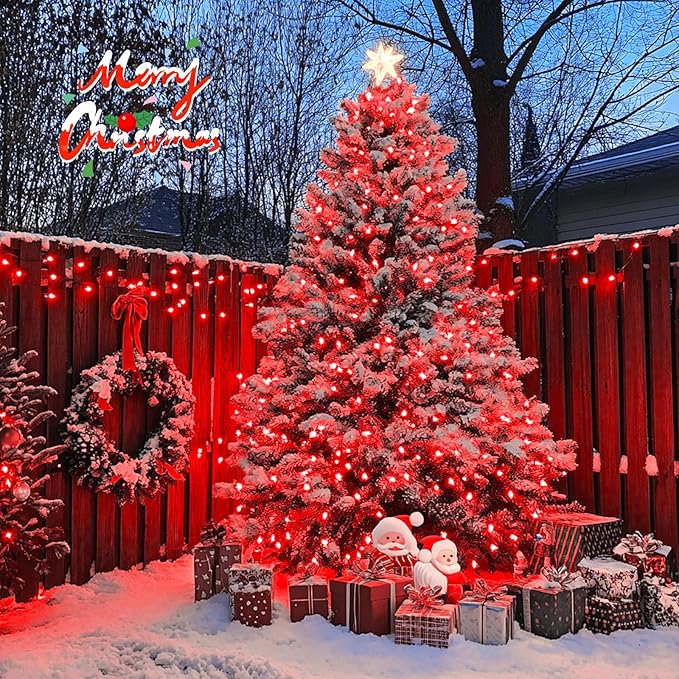 JMEXSUSS 2 Pack Red Solar String Lights, Total 400 LED 151FT Red Solar Lights Outdoor Waterproof, 8 Modes Christmas String Lights for Outside Yard Patio Garden Tree Decorations