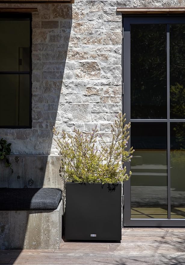 Veradek Block Series Cube Plastic Planter - Large Square Planter for Indoor or Outdoor Patio/Garden | Durable All-Weather Use with Drainage Holes | Modern Décor for Tall Plants, Trees, Flowers