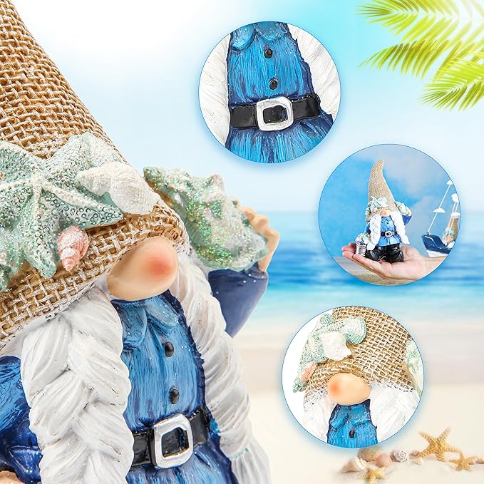 Leekung Gnome Statue Garden Decor - Ocean Gnome Figurine for Patio Lawn Yard Backyard Outdoor Indoor Home Decoration,Summer Gnomes with Shells Starfish,Swedish Beach elf tomte, for Women