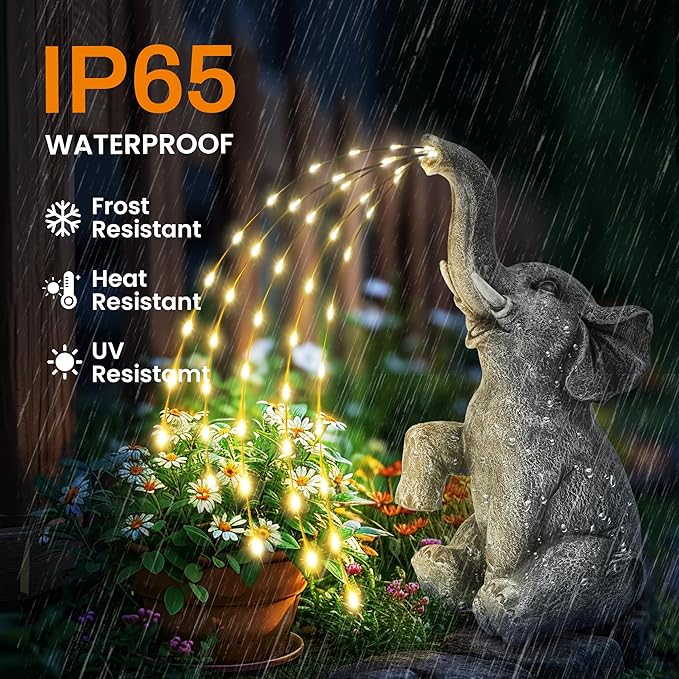 GIGALUMI Solar Garden Decor Watering Elephant Statues Outdoor, Birthday Gifts for Women Mom Grandma Senior Elder, Elephant Ornament for Balcony, Garden, Patio, Yard, Lawn (Twinkling Lights Only)