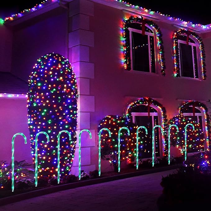 26" Christmas Candy Cane Pathway Markers Lights, Set of 10 Pack Christmas Outdoor Decorations Candy Cane Lights for Yard Patio Garden Walkway Indoor Décor Landscape Path Festival Holiday, Green