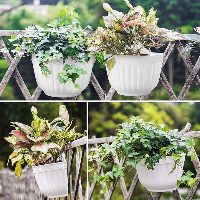 5 Pack Resin Wall Hanging Planter Pots Vertical Garden Living Wall Mount Window Hang Box Container Indoor Outdoor for Plants Flowers Kitchen Herbs Holder with Drainage Water Reservoir Decor White